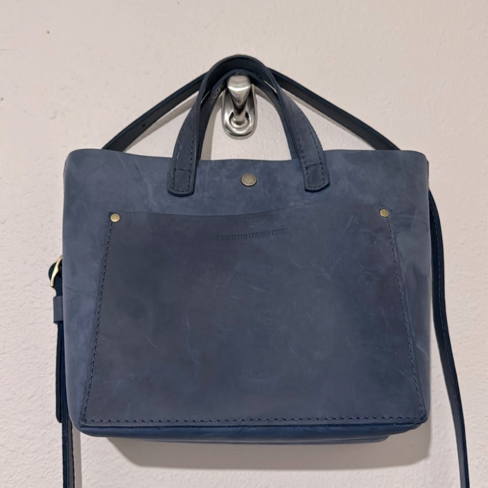 Portland Leather Goods Mini Snap Crossbody Tote Bag in Deep Water AP